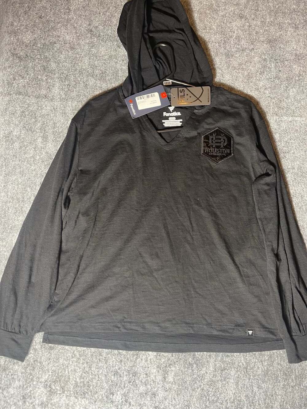 Houston Dynamo FC Fanatics Women's Blackout Slub Hoodie V-Neck Long Sleeve